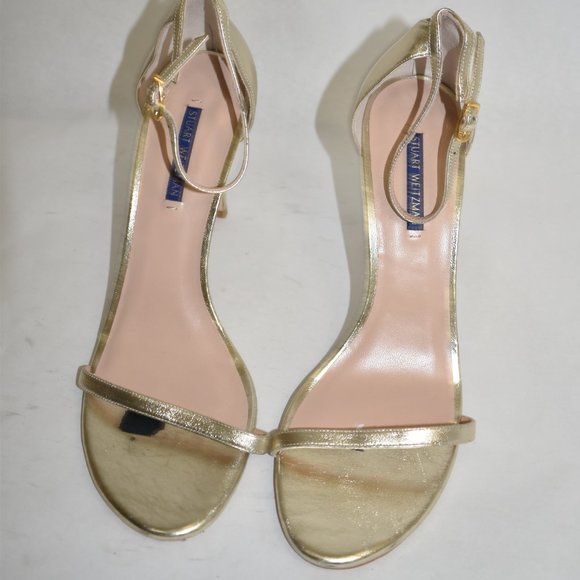 $450 Stuart Weitzman Nudistsong Sandal HEEL leather heels 10.5 (SE28) - Picture 2 of 8